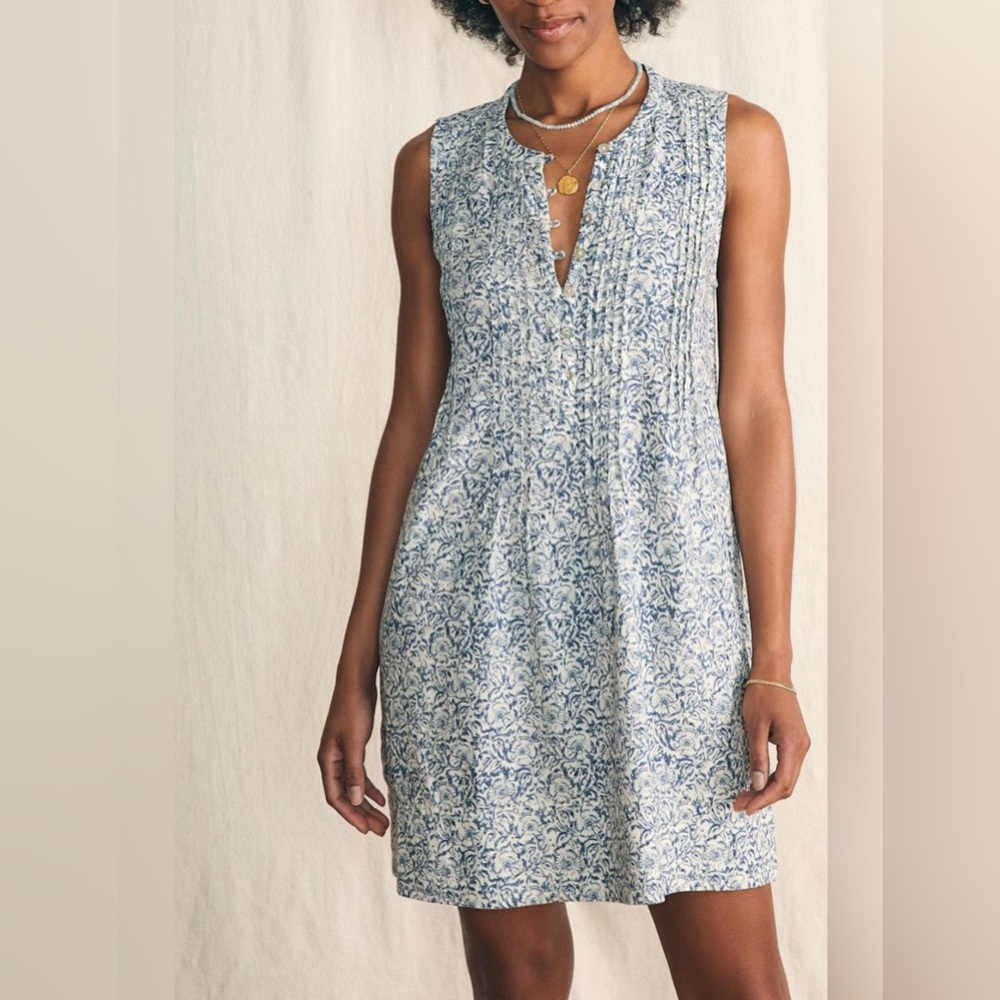 Faherty Isha Floral Linen Blend Dress Shift Sleeveless XXS